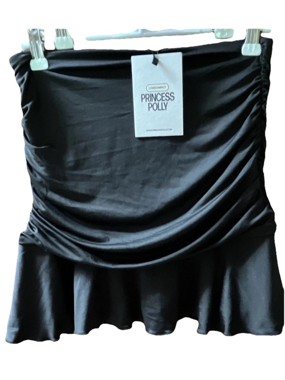 Princess Polly Black Ruched Mini Skirt with Flounce Hem